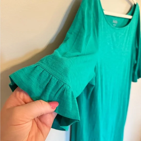 Lilly Pulitzer • Emerald Green Somerset Ruffle Sleeve Dress XL Preppy Casual - Picture 4 of 7